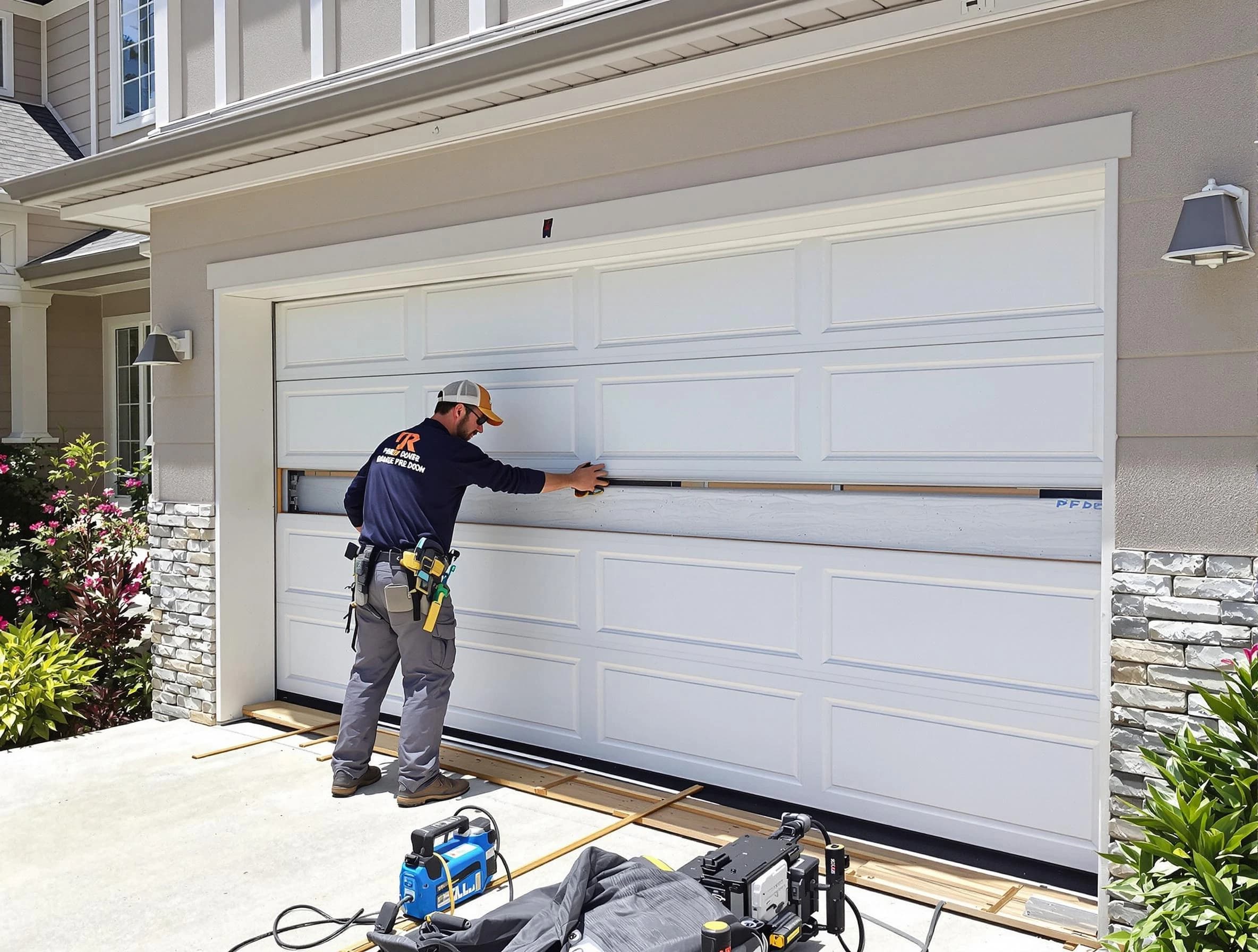 Lindon Garage Door Repair team performing complete garage door replacement at Lindon residence