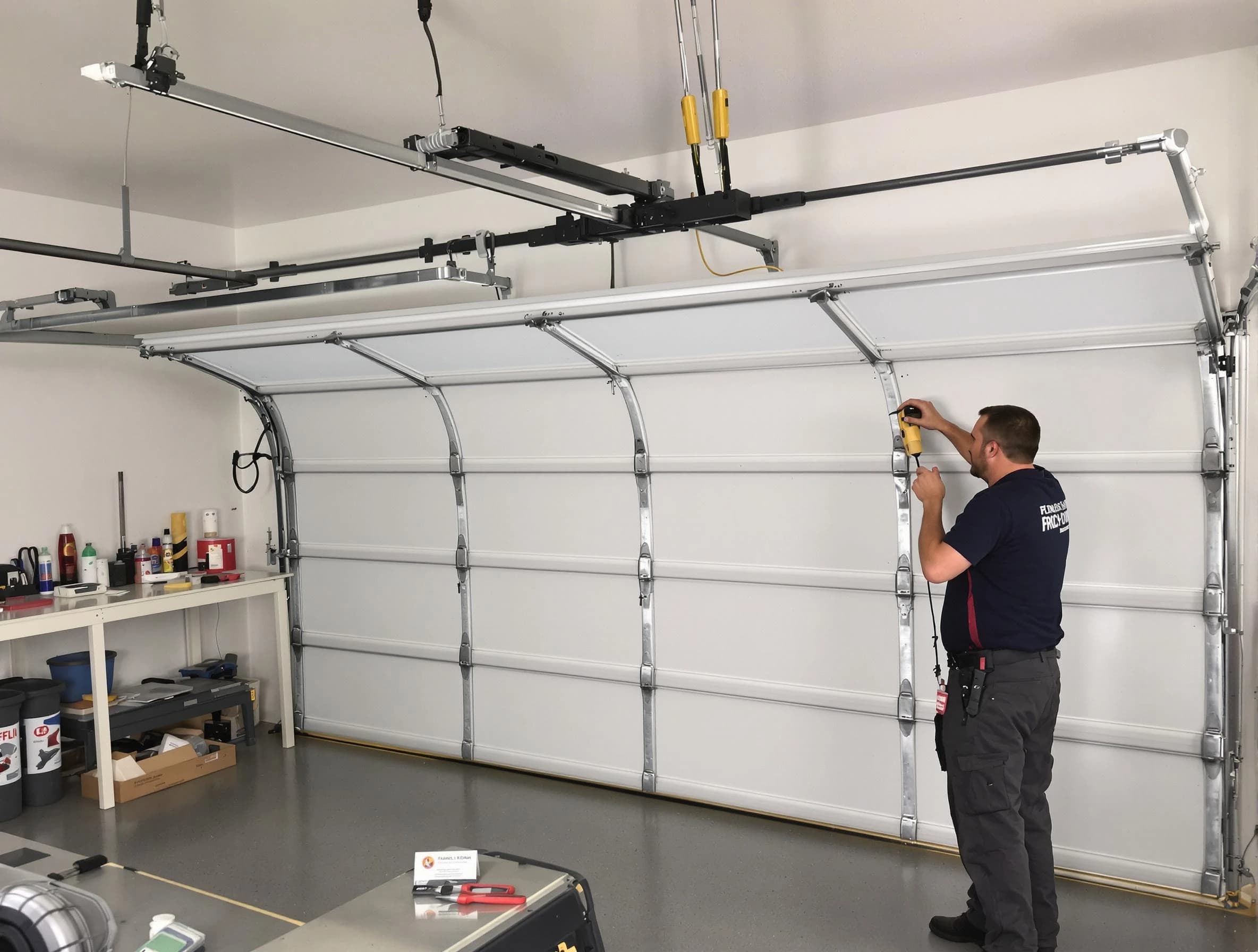 Lindon Garage Door Repair certified technician performing overhead door system repair in Lindon