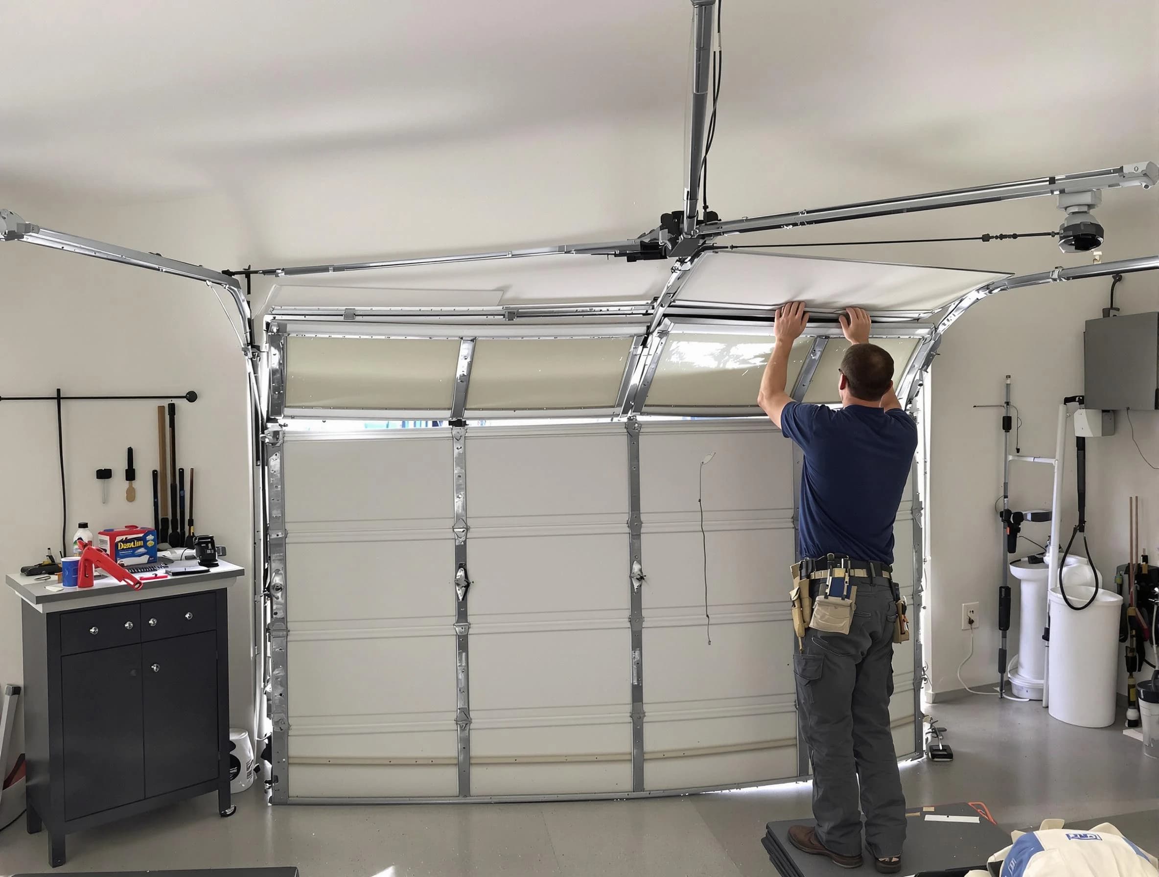 Lindon Garage Door Repair specialist performing precise section replacement on Lindon garage door