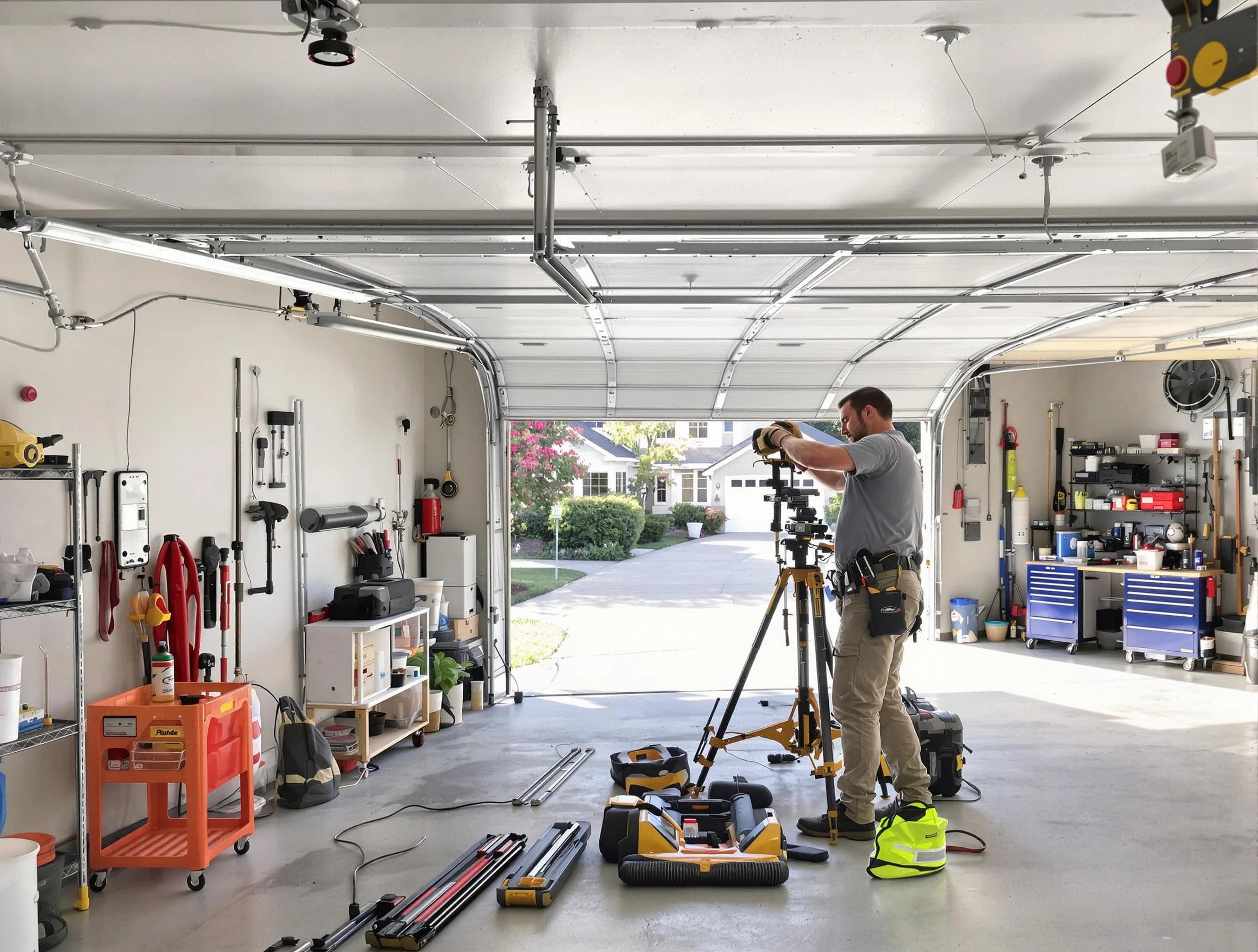 Lindon Garage Door Repair specialist performing laser-guided track alignment in Lindon
