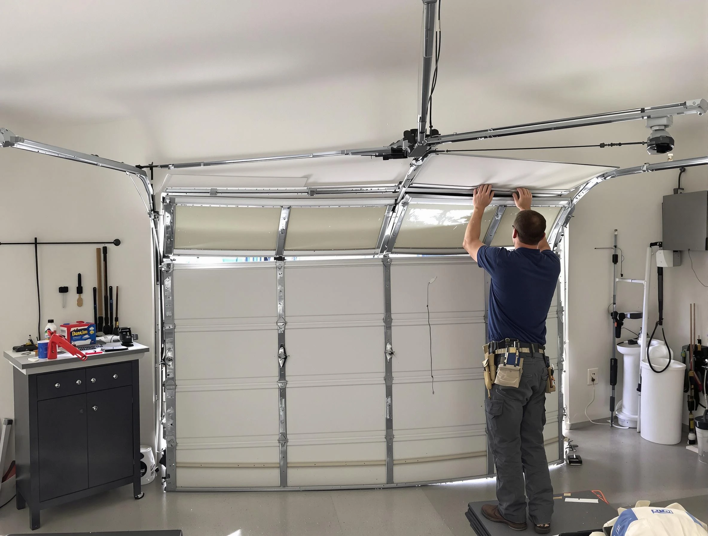 Lindon Garage Door Repair specialist performing precise section replacement on Lindon garage door